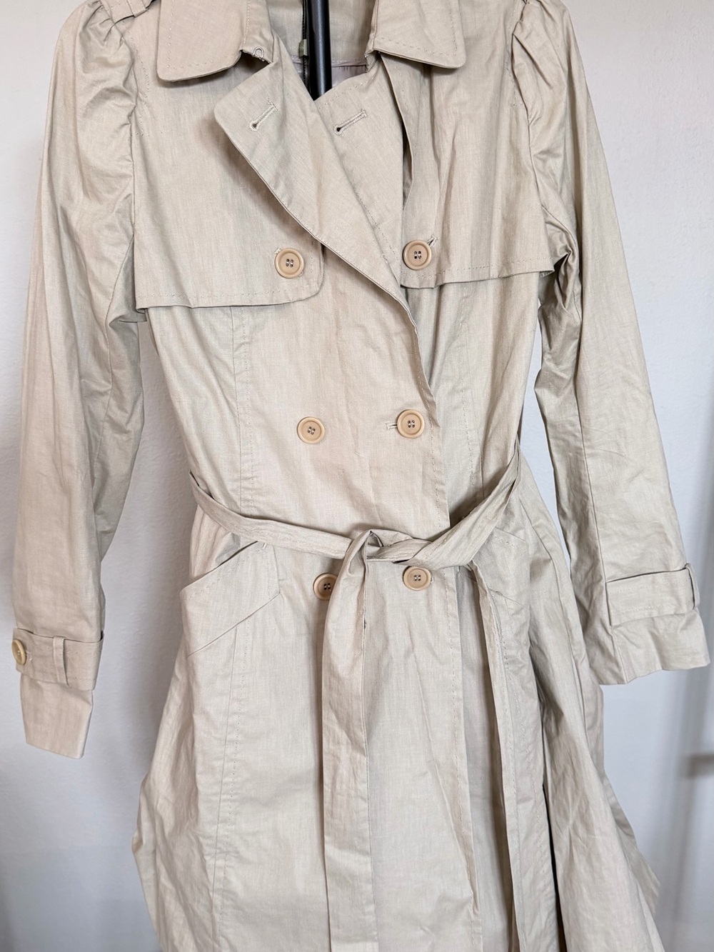 Max Studio Women's Beige Belted Double-Breasted Long Trench Coat in size L